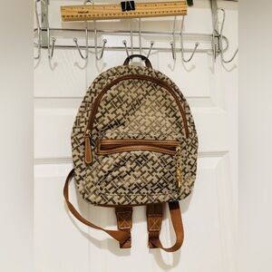LIKE NEW Tommy Hilfiger Mini Backpack Brown Monogram Material